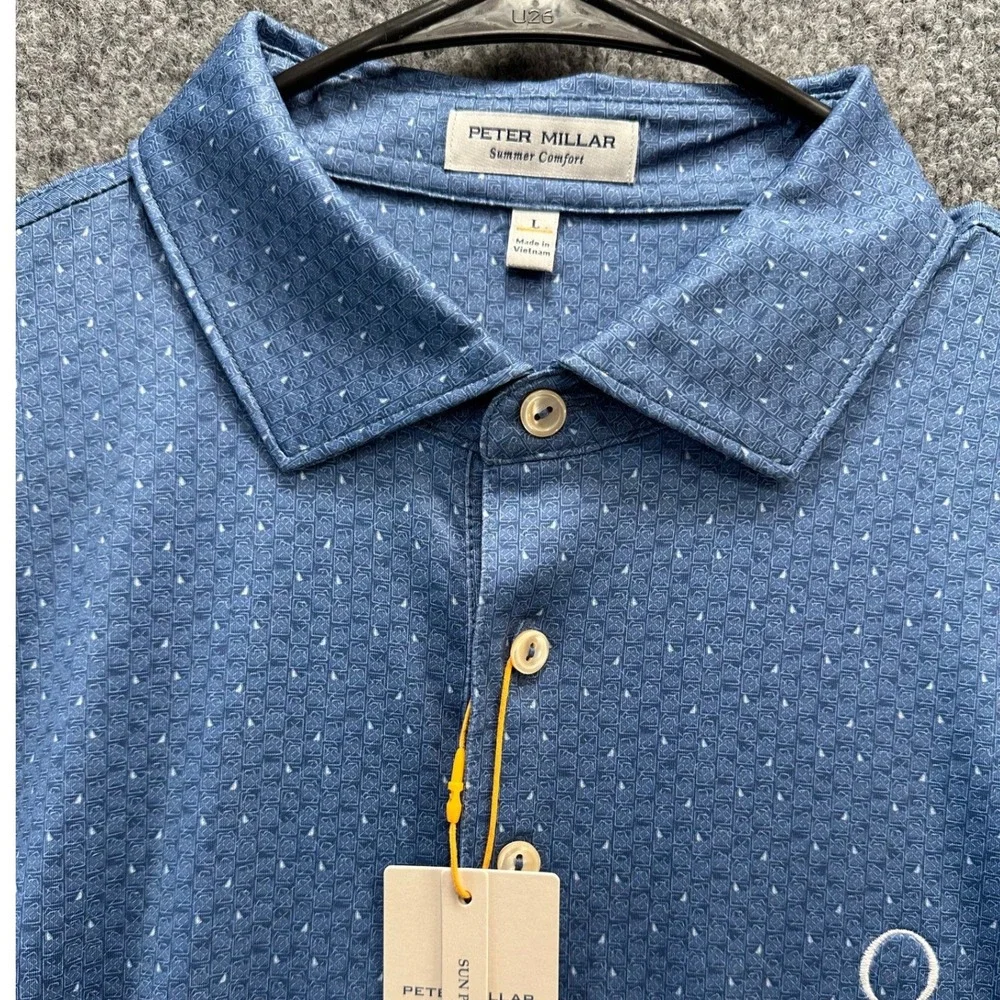 Peter Millar Summer Comfort Blue Camiral Golf Polo Shirt Mens Large NWT